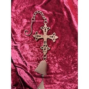 Vintage Decor - Hanging Heavy Cast Iron Wind Chime - Crucifix Cross with Bell